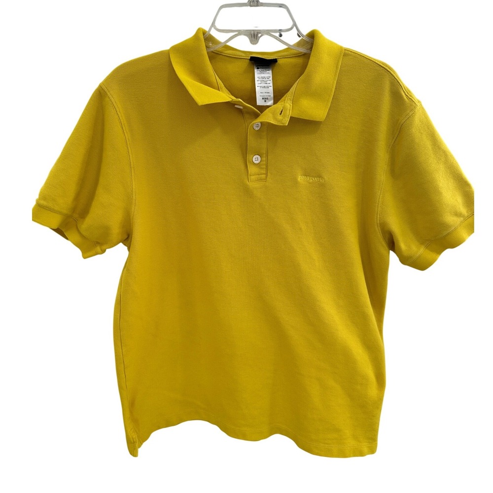 Patagonia Mens Organic Cotton Pique Polo Shirt Yellow Short Sleeve Size M